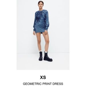 Zara Womens Blue Geometric Print mini Dress XS NWT brand new